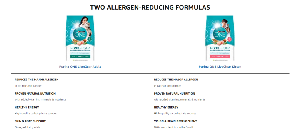 Purina ONE comparative chart showing