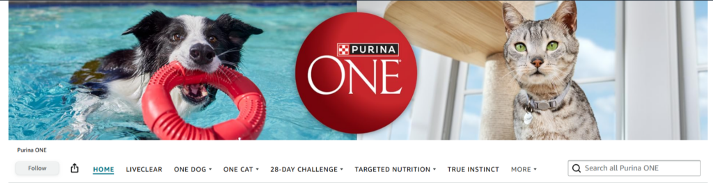 Purina ONE's Amazon Brand Storefront header