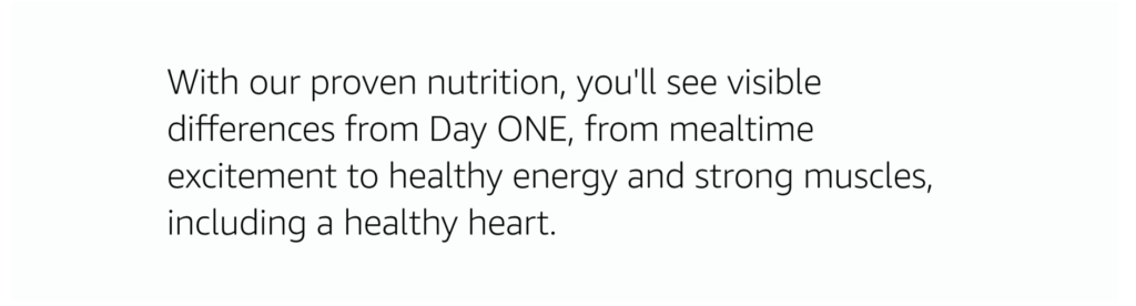 Clean layout with "proven nutrition" messaging